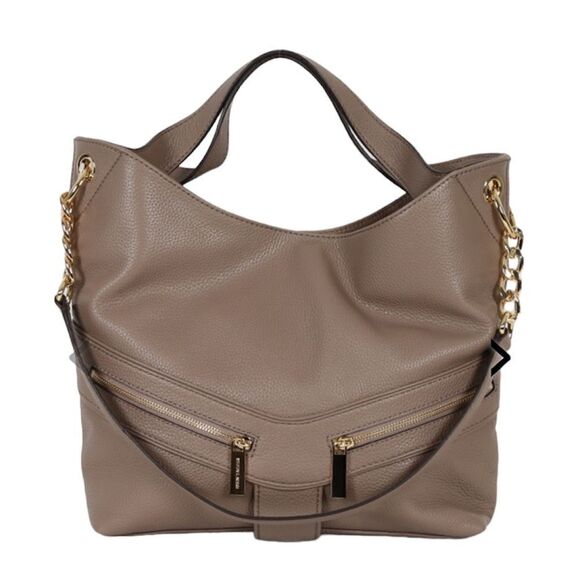 Michael Kors Jamesport Leather Hobo Large Shoulder Bag Taupe Tan Nude Gold - Picture 1 of 16